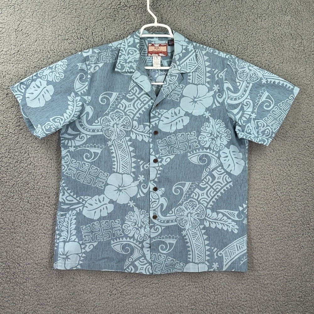 RJC Hawaiian Mens Shirt Size L Floral Pattern Aloha Tropical Vacation Beach Surf